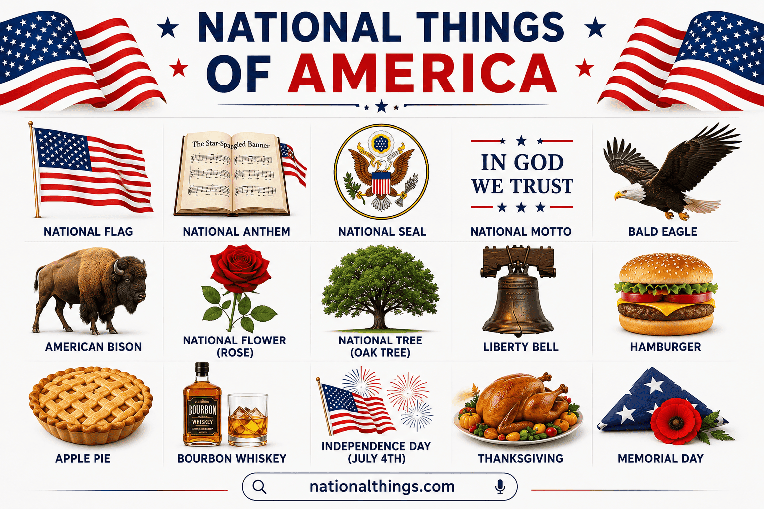 National Things of America: Explained with Symbols and Pictures