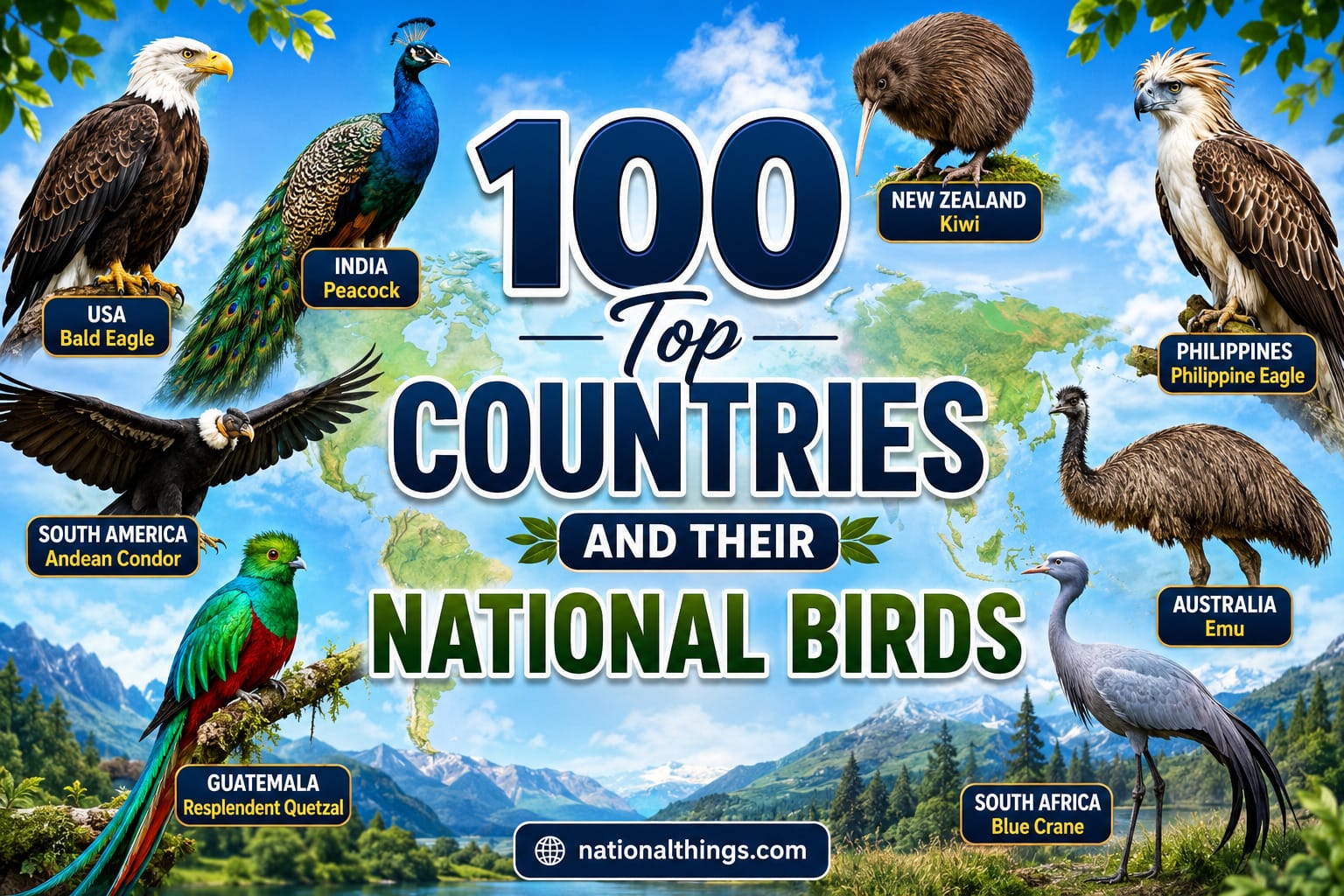 100 Top Countries and Their National Birds Explained