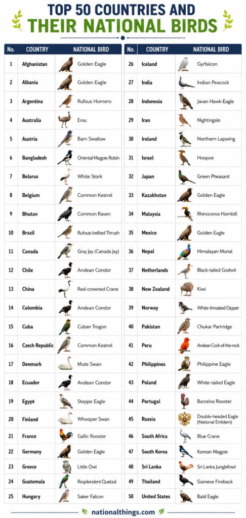 To 50 Countries and Their National Birds
