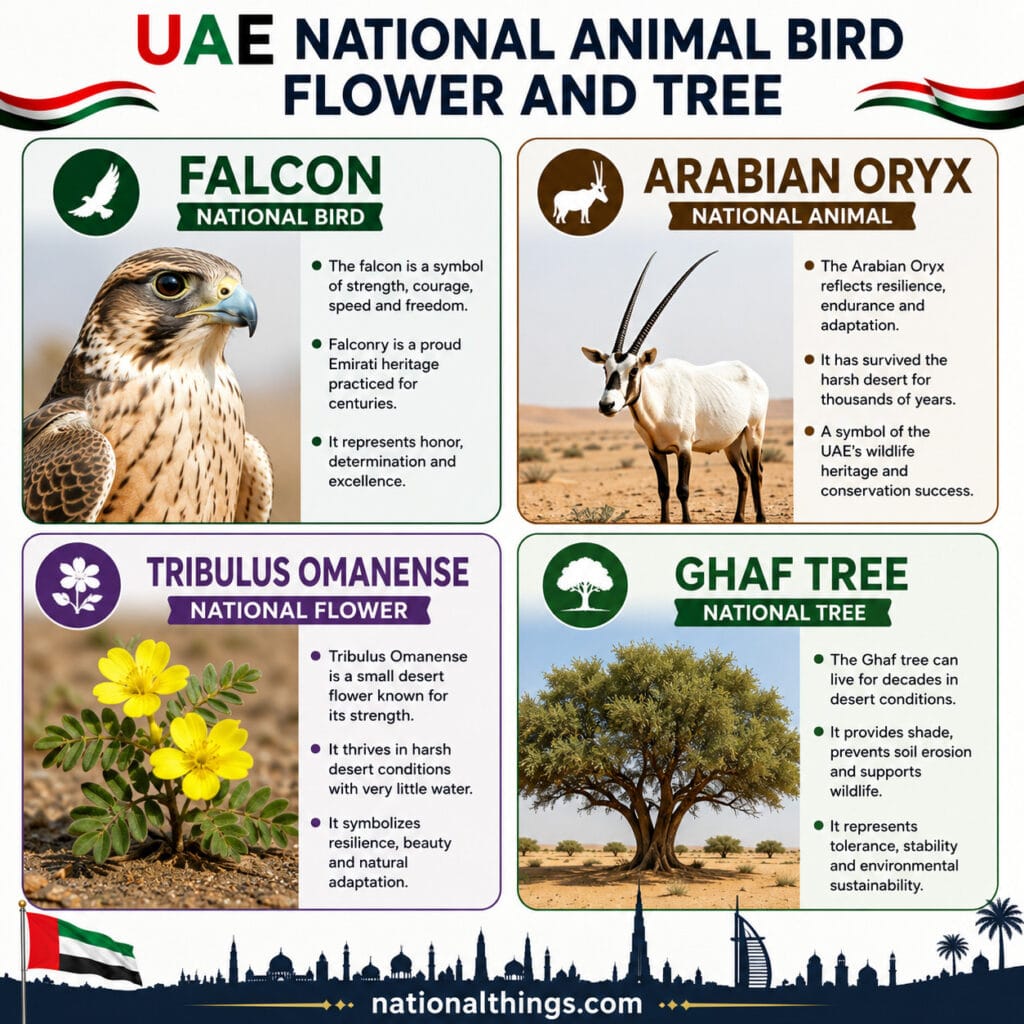 UAE National Bird, Flower, Tree, and Animal