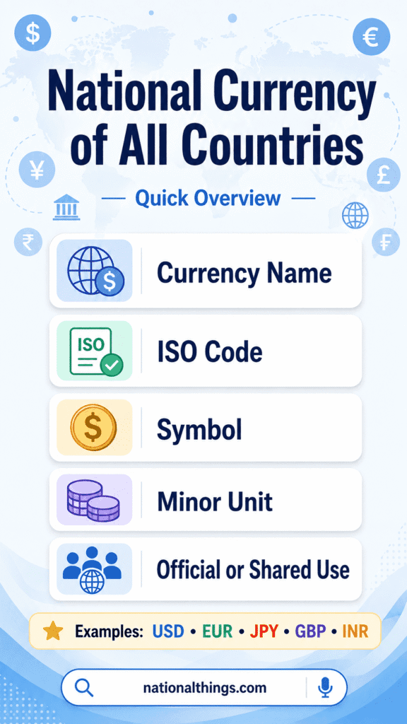 National Currency of All Countries with Complete List and Codes