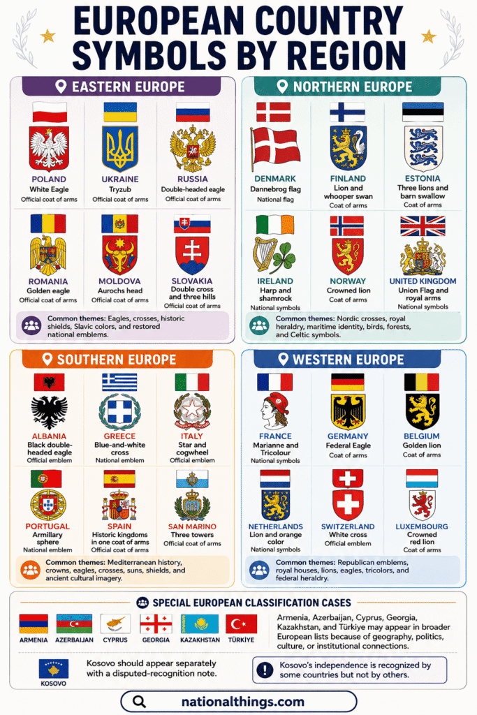European Countries Symbols by Regions